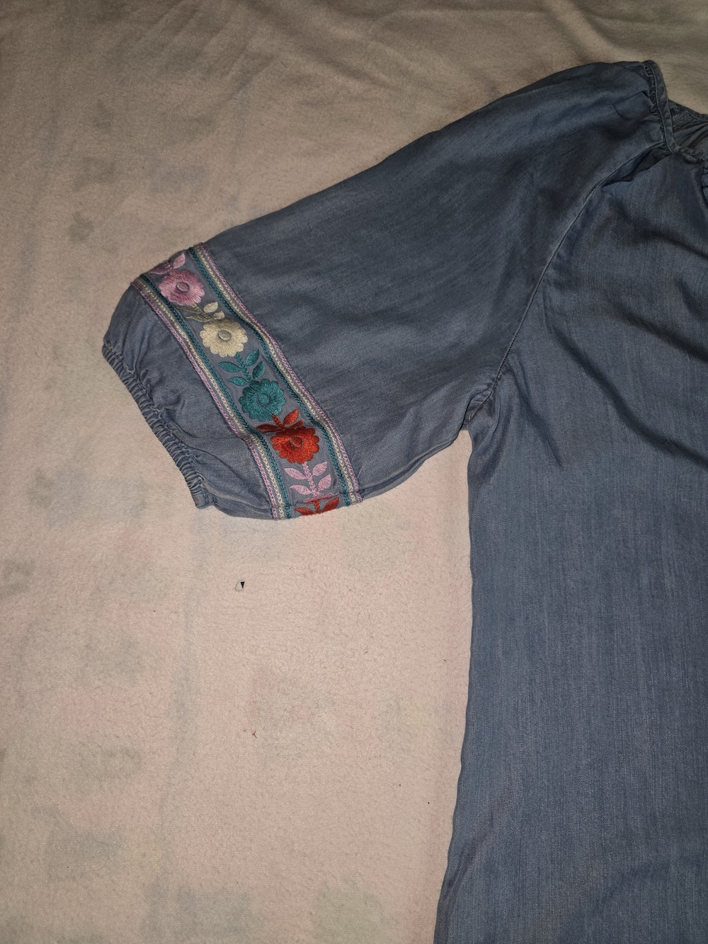 The Pioneer Woman Light Blue Embroidered Chambray Tunic Dress - Picture 6 of 7